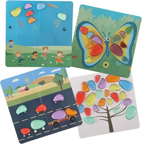Vista 4 de 36 piezas de guijarros translúcidos, piedras arcoíris, manipuladores de mesa de luz para preescolar, accesorios de mesa de luz, incluye 24 tarjetas