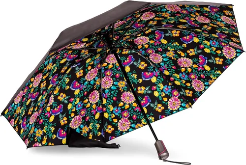 Vista 3 de Totes Reverse Close Folding Inbrella with Auto Open Close and Compact FLORAL ELÉCTRICO NEGRO