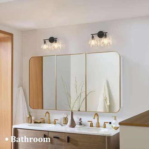 Vista 235 de Shenmoyl Lámparas de baño, lámpara de pared de 2 luces para tocador sobre espejo con pantalla de vidrio tulipán blanco para dormitorio, sala