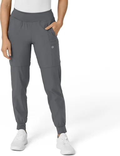 Vista 19 de Pantalón de hospital para mujer con cintura cómoda y estilo jogger, rojo, talla S Negro