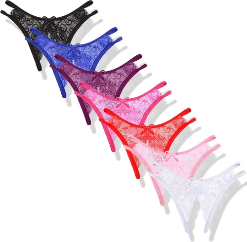 Vista 8 de 7 piezas de tangas finas para mujer, tangas transparentes en forma de T, bragas transparentes, ropa interior transpirable para mujer