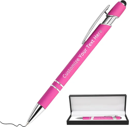 Vista 25 de Aolun Bolígrafo personalizado, bolígrafo grabado personalizado con lápiz capacitivo, 12 unidades, metal suave al tacto, introduce el nombre, Naranja