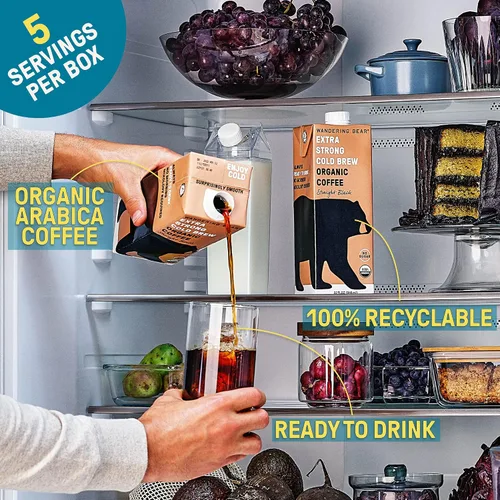 Vista 6 de Wandering Bear Café helado orgánico de vainilla fría, 32 onzas líquidas, 1 paquete, extra fuerte, suave, orgánico, sin azúcar, estable en el estante