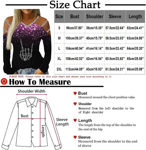 Vista 4 de Camisetas con hombros descubiertos para mujer, tallas grandes, sexy, de manga larga, color negro, con estampado de amor, con lentejuelas, estética