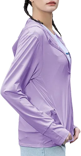 Vista 2 de American Trends Sudadera ligera con capucha para mujer con protección solar UPF 50+ y cremallera