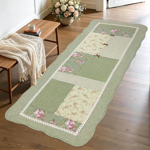 Vista 2 de USTIDE Alfombra rústica de algodón con diseño floral, de retazos, acolchada, lavable, para dormitorio, sala de estar, decoración del hogar, 2 x 4