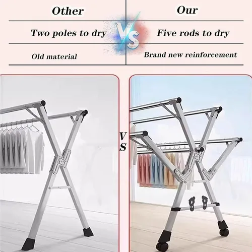 Vista 5 de Collapsible Clothes Drying Rack Foldable with Wheels, Heavy Duty Stainless Steel Laundry Stand for Drying Clothes, Towels, and Linens.1.2,1.6m