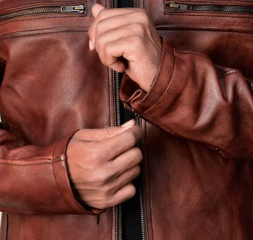 Vista 16 de Prime-Fashion Mens Vintage Motorcycle Distressed Retro Biker Leather Jacket
