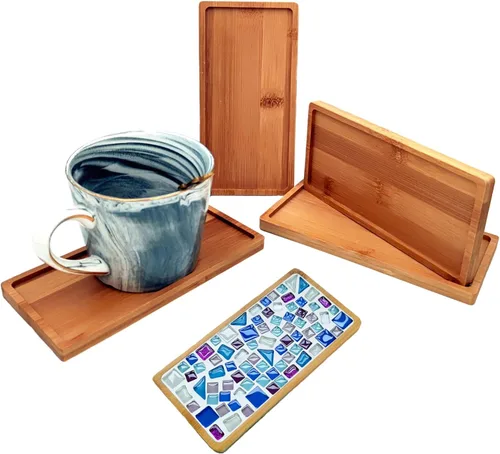 Vista 17 de 4 posavasos de bambú de mosaico para manualidades, bandejas de base en blanco, posavasos para beber, posavasos para plantas, placa de arte