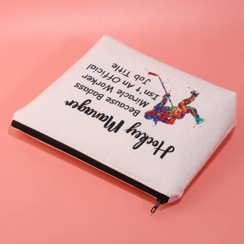 Vista 5 de JXGZSO Bolsa de maquillaje de hockey Because Badass Miracle Worker Isn't an Official Job Title Hockey Lover Hockey Player Manager Regalo