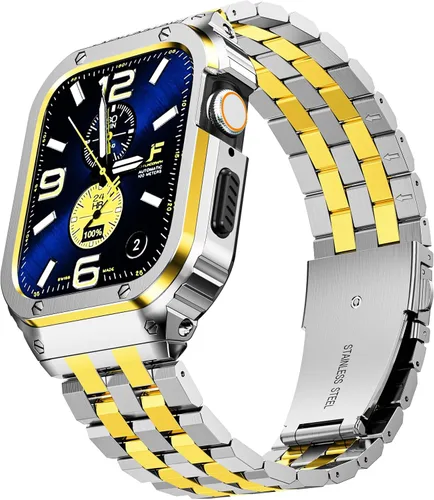 Vista 8 de SUPLINK Estuche de acero inoxidable y correa compatible con Apple Watch de 41 mm, 40 mm, 38 mm, protector de goma resistente para iWatch Apple Watch