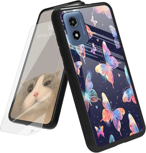 Vista 119 de Funda para Motorola Moto G Play 4G 2024 con protector de pantalla, parte trasera de vidrio templado + funda de silicona suave TPU absorción
