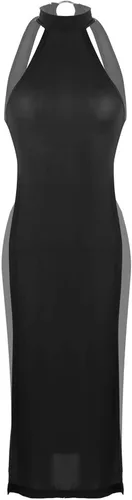 Vista 4 de Yartina Vestido de lencería con cuello halter para mujer, con abertura lateral, sin mangas, mini cheongsam, camisón para fiesta, club