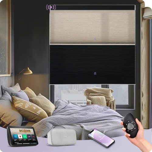 Vista 10 de Graywind Persianas celulares motorizadas con control remoto, persianas inteligentes de panal compatibles con Alexa y Google Home, oscurecimiento