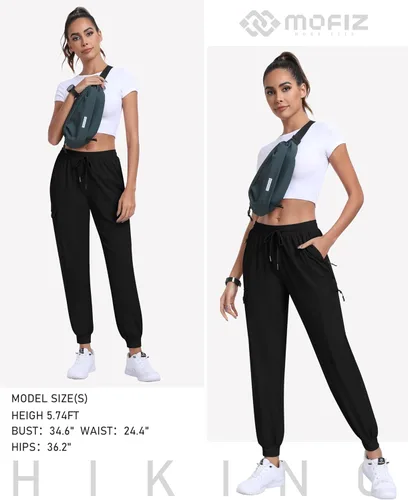 Vista 7 de MoFiz Pantalones cargo de senderismo para mujer, de secado rápido, casual, para viajes, para exteriores