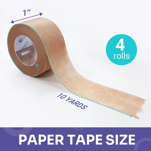 Vista 2 de Cinta quirúrgica de papel bronceado de 1 pulgada x 10 yardas, cinta médica hipoalergénica, 4 rollos Sin látex, adherencia suave