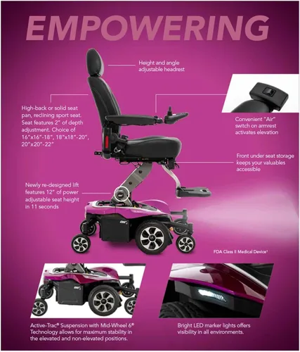 Vista 6 de Pride Mobility Jazzy Air 2 Group 2 - Silla eléctrica con baterías U-1, tracción media, silla de ruedas eléctrica motorizada para adultos, 300 libras