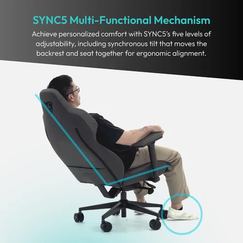 Vista 3 de ThunderX3 CORE Smart MESH Silla de juegos Gaming Negra y Gris Oscuro – Silla ergonómica de oficina, soporte lumbar automático, mecanismo Tela
