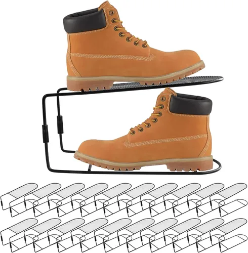 Vista 9 de Paquete de 12 ranuras para zapatos, apilador de zapatos de metal, organizadores de almacenamiento de zapatos para armario, ahorro de espacio, Negro