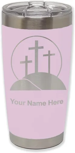 Vista 24 de LaserGram Vaso aislado al vacío de 20 onzas, cruz de calvario, grabado personalizado incluido (negro)