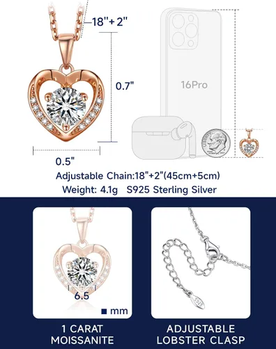 Vista 79 de MomentWish Collar de corazón para mujer, moissanita, diamante de imitación, plata de ley 925