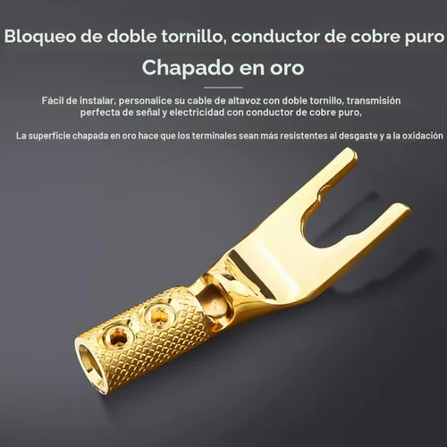 Vista 5 de 4 conectores de pala, horquilla de audio de cobre puro de 45 grados, enchufe de espada en Y, tubo termorretráctil y llave hexagonal, enchufe
