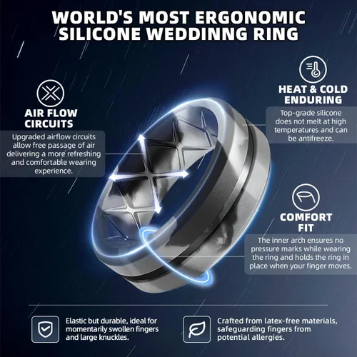 Vista 2 de Egnaro - Anillo de silicona para hombre, paquete múltiple de 146, transpirable, anillos de compromiso para hombres, 8 mm de ancho, 2 mm de grosor