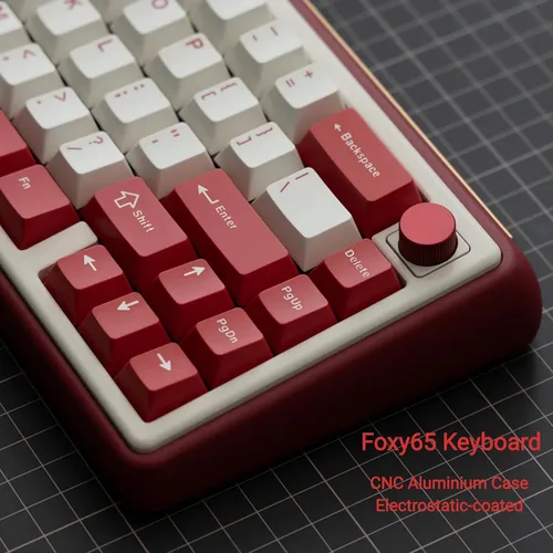Vista 2 de OOCTPK Chilkey Foxy65 Teclado Mecánico con Perilla, Montaje de Junta Teclado Mecánico Inalámbrico de Aluminio 65%, BT5.0/2.4GHz/USB-C