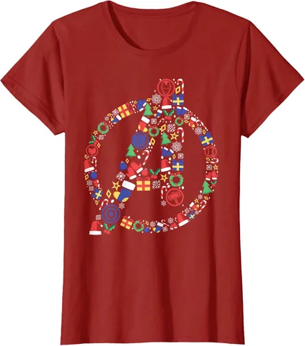 Vista 29 de Marvel Avengers A Logo Symbol Holiday Christmas Icons Camiseta, Negro