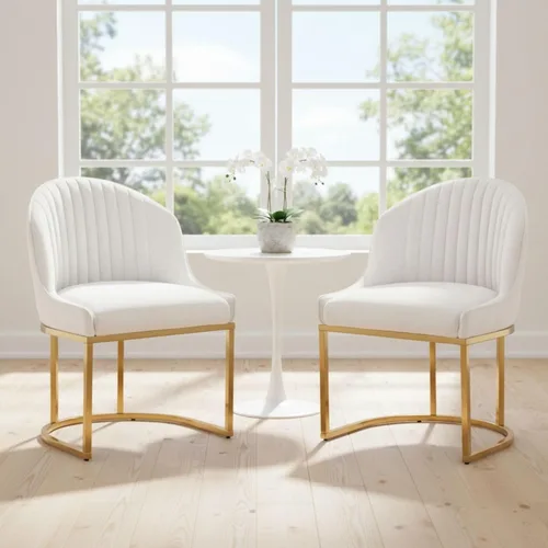 Vista 15 de Hyfirm Juego de 2 sillas de comedor tapizadas de terciopelo negro y dorado, sillas de cocina modernas con acento de barril glamoroso, patas de metal