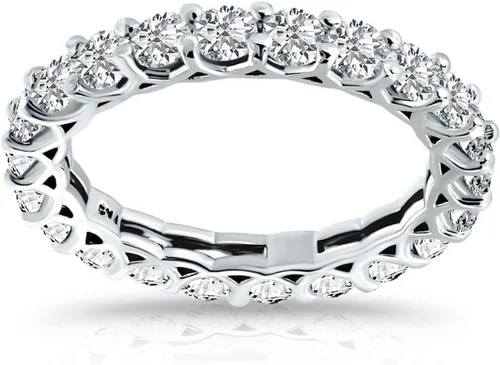 Vista 7 de Hoops & Loops Anillo de Plata de Ley 925 con Circonita Cúbica de 3mm de Corte Redondo, Anillo de Boda de Eternidad Apilable para Compromiso