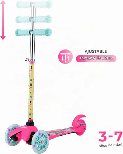 Vista 9 de Patinete para niños, auto equilibrio de 3 ruedas, ruedas LED iluminadas Barbie