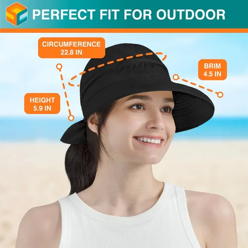 Vista 43 de SUN CUBE Sombrero de sol para mujer para protección UV al aire libre, sombrero de sol de ala ancha, cola de caballo, sombrero de playa convertible