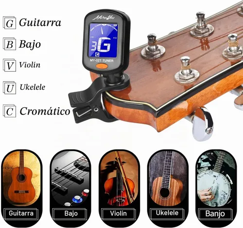 Vista 6 de Púas de guitarra cejilla afinador de guitarra clip para ukelele acústico bajo guitarra clásica