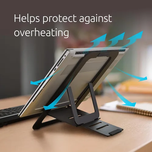 Vista 6 de Kensington Adjustable Aluminum Laptop Stand for Desk, Ultra-Slim Lightweight Foldable Portable Notebook Holder, Anti-Slip Silicone Tablet Mount for