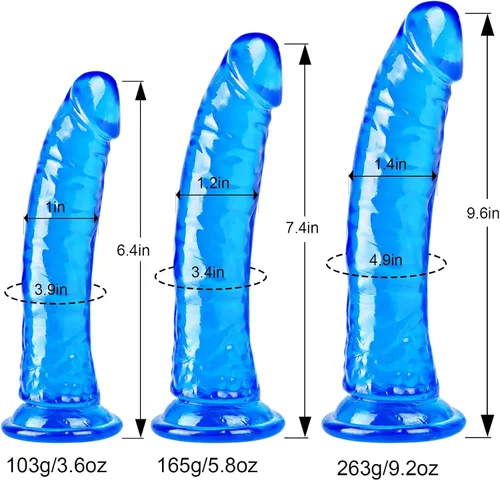 Vista 7 de Juego de consolador realista azul de 3 tamaños (pequeño, grande, extra grande) consolador de succión TPE, placer anal y vaginal, compatible
