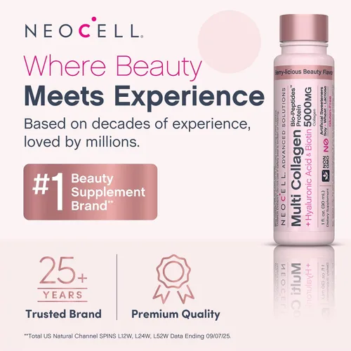 Vista 6 de NeoCell Multi Collagen Peptides Liquid 6 Viales Con ácido hialurónico y biotina Fórmula avanzada Suplemento de belleza complejo cabello
