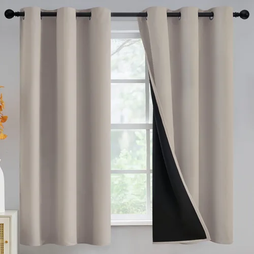 Vista 17 de Yakamok Cortinas negras, cortinas de ventana con aislamiento térmico y eficiencia energética para dormitorio, cortinas opacas completas y cortinas