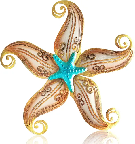 Vista 7 de Arte de decoración de pared para exteriores con estrella de mar, escultura colgante de metal y vidrio de 12 pulgadas para interiores y exteriores