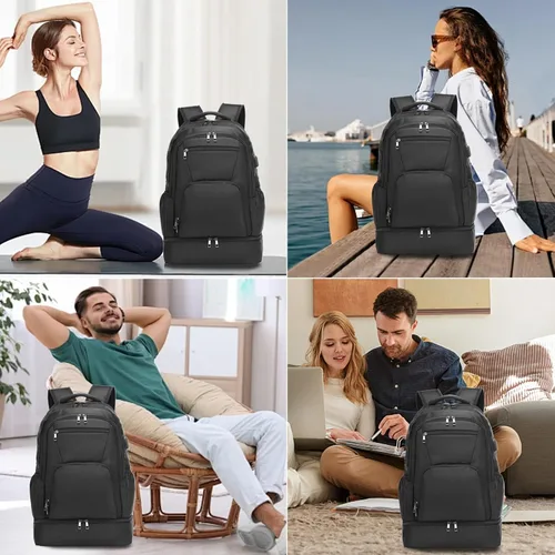Vista 6 de seyfocnia Mochila de gimnasio para hombres, bolsa de gimnasio con compartimento para zapatos, mochila ligera para viajes, entrenamiento, deportes