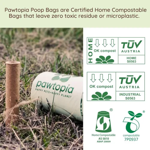 Vista 6 de Pawtopia Bolsas biodegradables para excrementos de perro, 60 unidades, compostables para el hogar, a prueba de fugas, fáciles de abrir