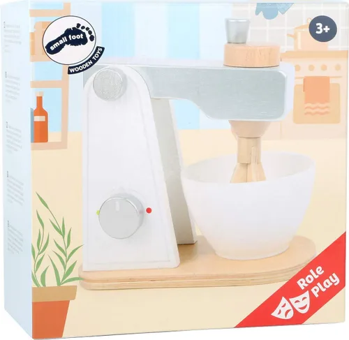 Vista 5 de Small Foot Wooden Toys - Mezclador de madera con parte superior móvil y cuenco agitador para cocinas de juego diseñado para niños a partir de 3