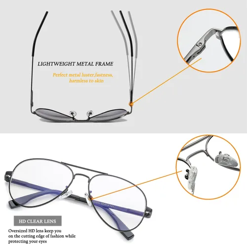 Vista 5 de HJSTES Gafas de Aviador con Lentes Transparentes de Luz Azul para Mujeres y Hombres, Montura de Piloto Clásica, Anteojos sin Prescripción