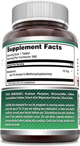 Vista 2 de Amazing Formulas Suplemento de melatonina 10 mg por porción 360 tabletas Sin OMG Sin gluten Fabricado en Estados Unidos