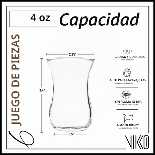 Vista 6 de Vikko Tazas de té, vasos de té turcos, juego de 6 tazas de té turcas auténticas, vaso de té de 4 onzas