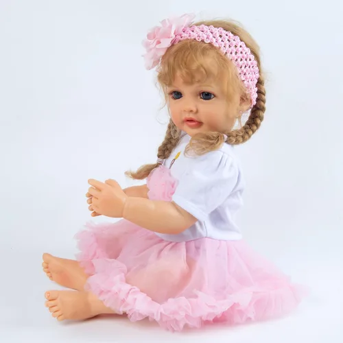 Vista 9 de Pink Crown Reborn Baby Dolls Ropa para 20-23 pulgadas pura hecha a mano 2 piezas Reborn Doll Baby Girl Set de ropa