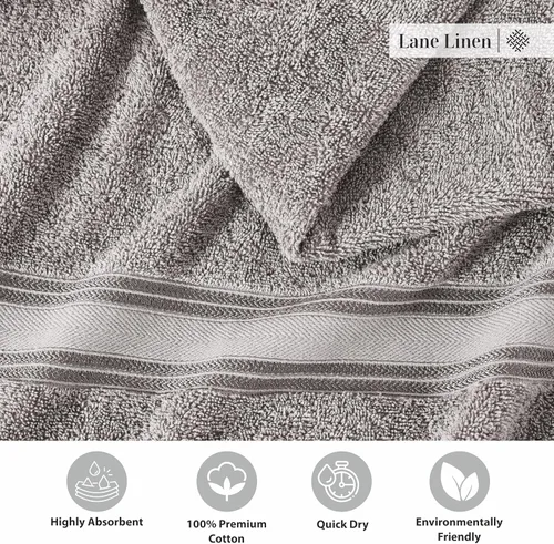 Vista 5 de LANE LINEN Juego de toallas de baño de lujo, 3 piezas, 100% algodón, secado rápido, extra aborbentes, juego de toallas súper suaves, 1 toalla de Gris