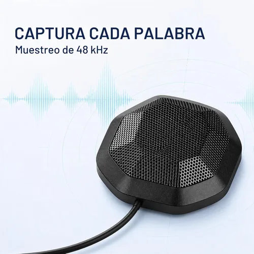 Vista 2 de Micrófono de computadora de 360° para escritorio, micrófono de PC de conferencia USB, tecnología de cancelación de ruido, grabación, Skype, clase