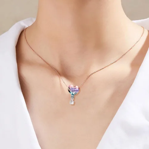 Vista 4 de Redjogn Dije de globos de corazón de amor, perlas familiares de viaje, dijes de cumpleaños para mujer, collar y pulsera en plata de ley 925