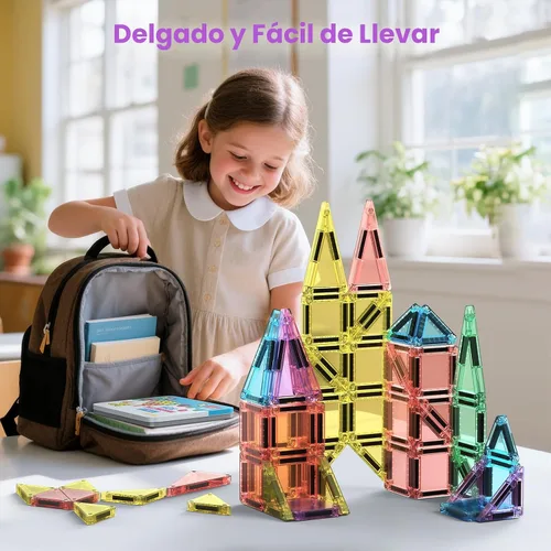 Vista 2 de BAIJLE Juego de 46 mini azulejos magnéticos, para niños, juguetes magnéticos portátiles de viaje con estuche de hierro para niños de 4 a 8 años